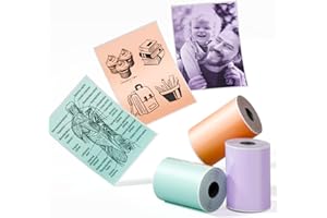 Phomemo T02/M02X/M02L/Q02 Color Sticker Paper for T02/M02X/M02L/Q02 Mini Pocket Printer, 3 Rolls of Self-Adhesive Thermal Color Sticker Paper, 53mm x 3.5m, 20 Years, Purple/Green/Orange
