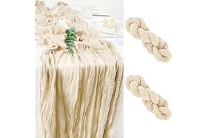 DANXIAN Bieżnik na stół, 2 szt., beżowy ręcznik serowy, bieżnik na stół, styl boho, z gazy, rustykalny, przezroczysty bieżnik, obrus do boho, na wesele, do dekoracji, na przyjęcie urodzinowe, 90 x 300 cm