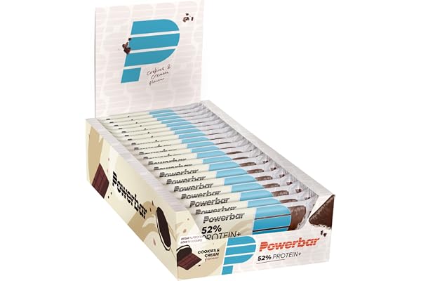 PowerBar Protein Plus 52% Cookies&Cream 20x50g - Barres Protéinées Faibles en Sucres