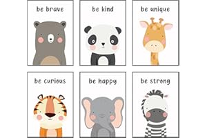Hambient Poster Kinderzimmer - Bilder Babyzimmer Deko, Junge, Mädchen - Wandbilder, Kinderposter, Dekoration - 6er Bild Set (21 x 30 cm - Ohne Rahmen, Tiere Positive Zitate)