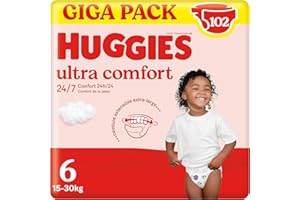 HUGGIES Ultra Comfort - Couches bébé Taille 6 (15kg-30kg) - 3 paquets de 34 couches - ceinture ultra douce - absorbtion rapide - sans parfum - chlore et latex - emballage recyclable