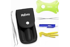 MYDAISY 7-i-1-fästingstång med fodral mänsklig fästklämma för hundar fästingkort, komplett set för att ta bort fästingar