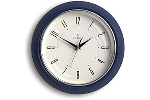 Jones Clocks® Ketchup wall clock | Retro round clock | 25cm | Indigo blue | Easy to read numbers | Perfect for kitchen or office