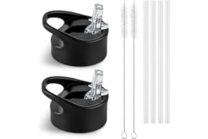 VINSUN Zestaw zapasowych pokrywek do butelek ze stali nierdzewnej – różne słomki pasują do 500ml, 650ml, 750ml, 1000ml – szczelna pokrywka ze szczotką do czyszczenia