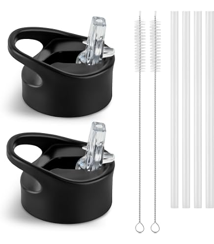 Sxutop 4 Pièces Couvercle Paille Noir Pour Bouteilles D'Eau - Étanché Avec Pailles Et Accessoires