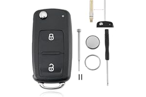 GLOUVDEYZ 2 Button Car Key Shell for VW Transporter Amarok Polo Golf with CR2032 Battery and Pin Removal Tool Screwdriver Key Ring