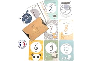 Dolbomy Coffret Carte Etape pour Bebe en Francais Lot de 25 Cartes Etapes de la Naissance à 1 an - Cadeau Personnalisable pour Fille ou Garcon - Photo Souvenir pour Future Bébé et Maman
