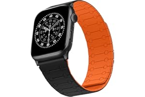 Sixmoat Double Sided Wearable Magnetic Straps Compatible with Apple Watch Strap 42mm(Series 10/11) 41mm 40mm 38mm for Men Women,Soft Silicone Band for iWatch SE Series 11 10 9 8 7 6 5 4 3,Black-Orange