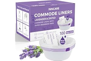 ININCARE Commode Liners with Absorbent Pads for Bedside Commode, 100 Lavender Scented Bedside Commode Liners and 100 Commode Pads, Commode Toilet ＆ Camping Toilet Bags