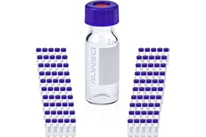 ALWSCI Flaconcini HPLC da 2 ml, Fiale Laboratorio Fiale Trasparenti per Autocampionatori da Laboratorio, Fiala Trasparente 9-425, Tappo a Vite Blu, Setti in Silicone Bianco PTFE e Rosso, 100 pz
