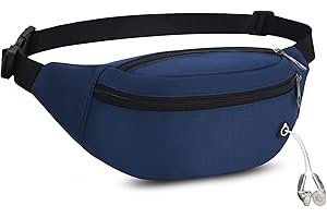 JAZUX Marsupio Sportivo Uomo Donna Grande con 3 Zip Tasche Cintura Regolabile e Dotato di jack per cuffie Impermeabile per Viaggio Ciclismo Running Escursionismo Campeggio Blu