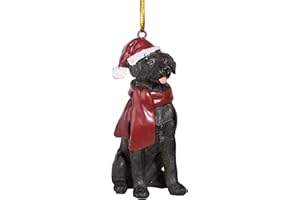Design Toscano JH576310 czarny labrador retriever świąteczny pies ozdoba choinkowa dekoracje świąteczne, 8 cm, żywica poliestrowa, pełny kolor