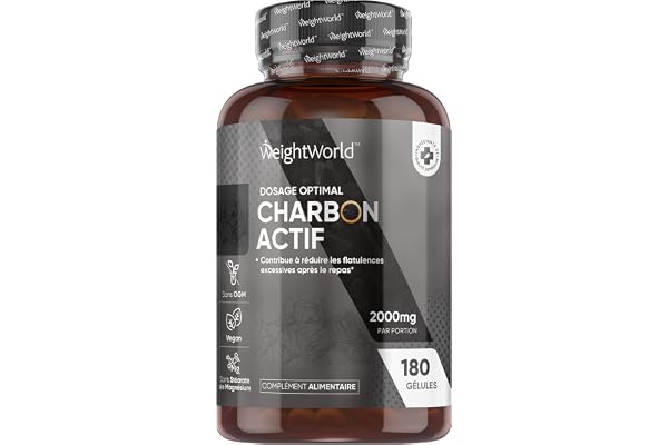 Charbon Actif Végétal 2000mg, Formule Active, 180 Gélules Pour 1 Mois, Vegan, Sans Gluten, Charbon Vegetal Actif Gélules d'Eucalyptus, Alternatif aux Poudres