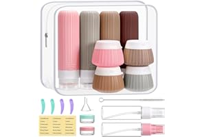 Acsatont 18 Pezzi Bottiglie da Viaggio in Silicone, Kit Viaggio Liquidi Riutilizzabili, TSA Approva Liquidi da Viaggio con Borsa Trasparente, Contenitore da Viaggio Per Articoli da Toilette (Rosa)