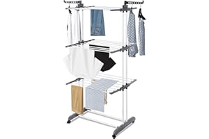 Albert Austin 4 Tier Clothes Drying Rack Foldable Clothes Airer with 4 Rolling Wheels Stainless Steel Air Dryer Ample Drying Space Indoor and Outdoor Free Standing Retractable Laundry Drying Rack