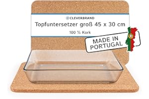 Tappetino in sughero Cleverbrand, resistente al calore, rettangolare (45 x 30 x 1 cm), ideale come sottopentola per casseruole, pentole o padelle di grandi dimensioni - Made in Portugal