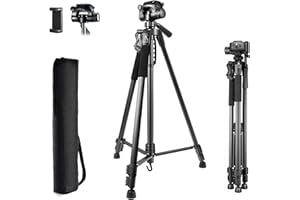 Fwilo Phone Tripod Reinforced, Tripod for Smartphone, Lightweight Camera Tripod with 360° Rotatable Detachable Head and Universal Camera Stand with Bag, Black