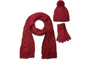 styleBREAKER Ensemble composé d'une écharpe, d'un bonnet et de gants, écharpe loop avec motif tricoté, bonnet à pompon et gants, femmes 01018208