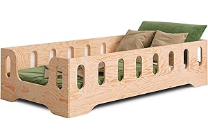 smartwood Lit Enfant 70x140 TILA 2B - lit avec sommier à Lattes - Meubles de Chambre d'enfant - lit Enfant en Bois avec Barriere - différentes Variantes - Bois Naturel - 140x70 lit Simple