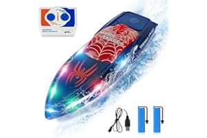 Carox Ferngesteuertes Boot, 2,4 GHz RC Boot mit LED-Licht, 12 KM/H, 2 Batterien für 40 Minuten Spielzeit, Pools Spielzeug Geschenk für Kinder ab 8 Jahr