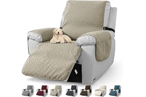 CHELZEN Latest Water Repellent Recliner Slipcovers Non-Slip Recliner Chair Covers with Pockets Furniture Protector for Recliner Chair with Elastic Straps (Khaki, Recliner)