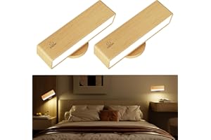 ORIFESIO Battery Operated Wall Lights, Magnetic Wireless Wall Sconces, Rechargeable Wall Lights Indoor 360° Rotatable, Dimmable Wall Lamp, No Wire Wall Light for Bedroom, Living Room (Beech Wood, 2 Pack)