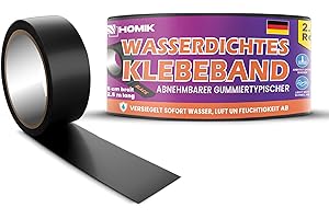 HOMIK Extrem Starkes Wasserdichtes Klebeband Außen & Innen | Dichtungsband Wasserdicht 5cm x 2.5m | Klebeband UV Beständig | Duct Tape | Selbstverschweißendes Klebeband | Klebeband Schwarz
