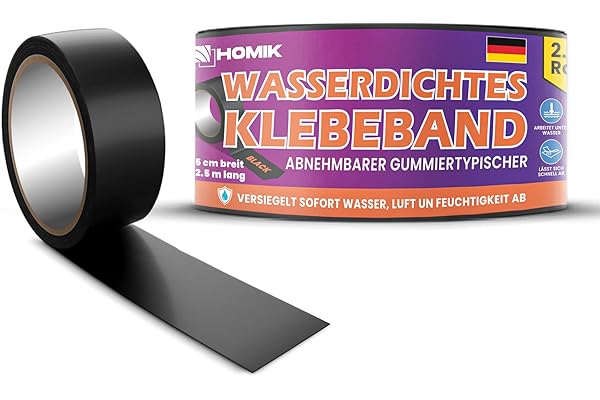 HOMIK Ruban Adhésif étanche Extrêmement Puissant pour L'extérieur et L'intérieur | Bande de Réparation de Toit 5cm x 2.5m | Ruban Adhésif Résistant aux UV | Duct Tape | Ruban Auto-Soudant