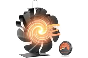 LMYSUFI 7 Blades Stove Fan Heat Powered, Wood Burning Stove Top Fans with Thermometer, Silent Heat Powered Wood Stove Fans Log Burners, Silent Operation, Efficient Heat Distribution