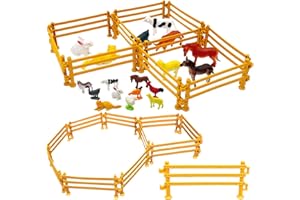 Zamety Animaux de la Ferme Réalistes, Mini Jouet Clôture Cheval, Lot de 60 Clôture Jouets de Clôture pour Chevaux et 12 Pièces Animaux Jouet Ferme Set, pour Les 2 Ans et Plus Cadeaux Éducatifs