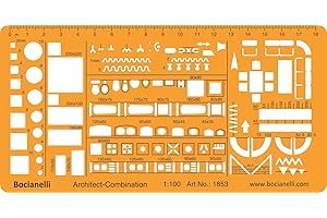 Bocianelli - Stencil per progetti architettonici, scala 1:100, con simboli arredamenti per progettazione d'interni