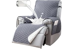 uiceno Copripoltrona Relax Reclinabile Impermeabile 100%, Antiscivolo Copri Poltrona 1 Posto con 5 Tasche, Fodere Per Sedia Reclinabile Elettrica Lavabile per Cani e Bambini,Light gray,25inch