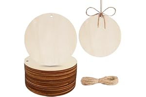HOLDLEAF Lot de 18 disques ronds en bois, avec trou, diamètre : 10 cm, épaisseur : 3 mm, pour bricolage, artisanat, décoration de Noël, étiquettes cadeaux, panneaux en bois