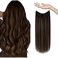 Sunny Wire Hair Extensions Real Human Hair Fish Line Human Hair Extensions Invisible Wire Extensions Dark Brown to Light Brown with Dark Brown #2/2/6 12 Inch