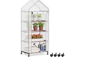 Amopatio Mini 4-Tier Gewächshaus mit Rädern, 171 x 70 x 50cm, Gewächshaus Klein mit 4 Regalen/Rolltür/Reißverschluss/Verstärkte PE-Abdeckung für kleine Gärten, Balkone, Terrassen, Hinterhöfe