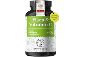 ‎NATURE LOVE NATURE LOVE® Eisentabletten mit Vitamin C - 240 Stück - 20mg Eisen und 40mg Vitamin C pro Tablette - Hoch bioverfügbares Eisen-bisglycinat - vegan, in Deutschland produziert