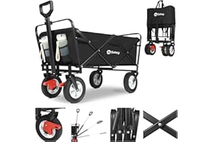 ‎SEKEY Sekey Bollerwagen Faltbar Gummireifen 200KG Schwerlast, Faltbarer Bollerwagen Geländetauglich, Klappbarer Handwagen Strand Camping Ultraleise Vollgummi 100L, StarkX 3114, Schwarz