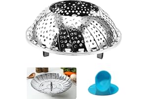 GNCLOUD Stainless Steel Steamer, Adjustable Steamer, Food Steamer, Collapsible Food Steamer, Adapts to Pots, Pans and Pressure Cookers (Medium)