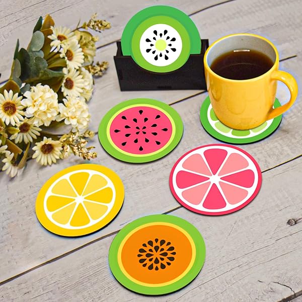 KUTGY Silicone Drink Coasters Set Of 6 With Holder, Deep Grooved Absorbent Protect Furniture