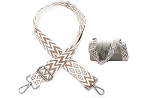CICIING Bandoulière style bohème, largeur 3,8 cm, réglable de 80 à 141 cm, avec mousquetons, pour sacs à bandoulière, sacs à main, marron et blanc