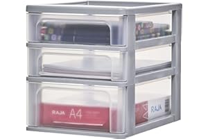 Iris Ohyama, Tour de Rangement Plastique, 2 Petits Tiroirs & 1 Tiroir Moyen, Gris, Ouverture Facile, Format A4, Meuble, Organisateur, pour Bureau, Fourniture Scolaire, Papeterie, Sans BPA, OCH-2021
