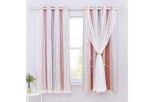 NICETOWN Tende per camera da letto da ragazza, tenda oscurante con bianco tende per decorazione della finestra, colori sfumati, motivo Frome stelle perforate, L 132 x H 160 cm, rosa + grigio, 2 pezzi