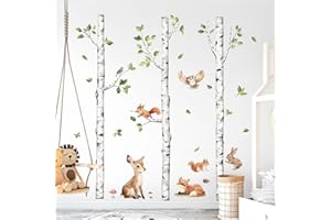 Tanlaby Abedul Animales Adhesivos Pared Grande Bosque Árbol Pegatinas de Pared Ciervo Zorro Conejo Vinilos Decorativos para Niños Bebés Habitación Dormitorio Guardería