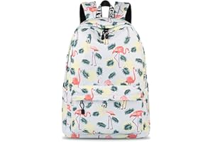YANAIER Waterproof School Backpack for Girls Teens Cute Print Bookbag Laptop Backpack Women Travel Casual Daypack White Flamingo