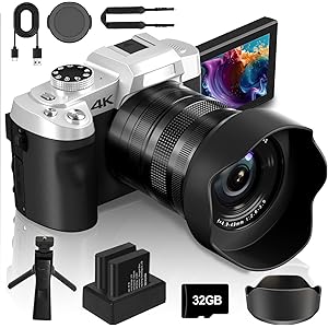 4K 75MP Digital Camera for Photography, Camera for Vlogging, 10X Optical Zoom, Auto Focus, WiFi, 3