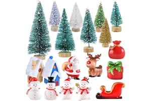 Feelava Miniaturowe ozdoby na Boże Narodzenie, zestaw mini figurek w stylu bożonarodzeniowym, Mikołaj, choinka, urocza kreskówka, dekoracja świąteczna do domu, ogrodu, na imprezę, dekoracja biurka (C)