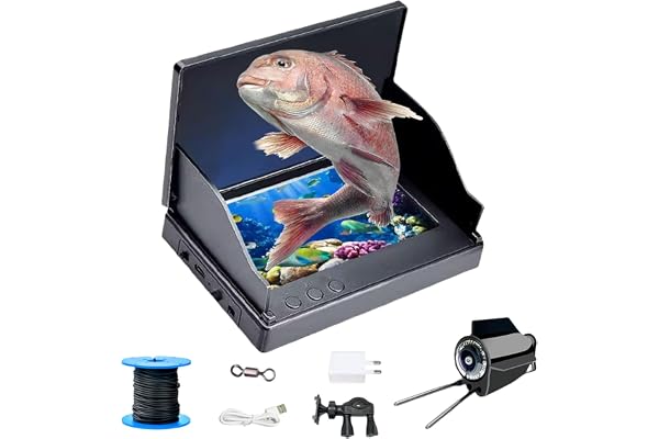 Kocusu Caméra sous Marine de Pêche, IPS de 5" Caméra Vidéo de Pêche Etanche avec Batterie 6000 mAh,câble de 30 m Grand Angle HD 220° et Vision Nocturne Infrarouge pour pêche sur Glace,Rivière