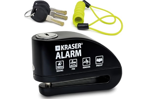 KRASER 6Y Motorcykellarm Skivbromslås 110db, Förstärkt Vattentätt, Påminnelsekabel, Väska, 6mm Universal Motorcyklar E-cyklar