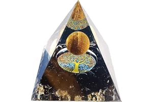 VNSTKWW Moonstone Crystal Orgone Pyramid Ogan Crystal Energy Tower Nature Tiger Eyes Crystal Reiki Chakra Crushed Stone Flower of Life Crystal Orgonite Pyramid Healing Chakra Pyramid Gift for Friend