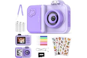 JoJoego Kinderkamera Sofortbildkamera, 2,4-Zoll 24MP Kinder Digitalkamera mit Selfie,1080P HD Dual-Kamera, 32GB Speicherkarte, 5 Rollen Druckerpapier, Geschenk für Kinder von 3-12 Jahren, Lila